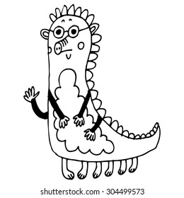 Vector hand-drawn illustration with  cute cartoon doodle monster