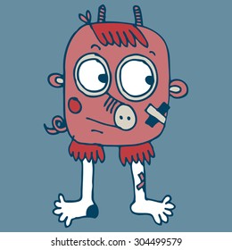 Vector hand-drawn illustration with  cute cartoon doodle monster