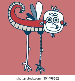 Vector hand-drawn illustration with  cute cartoon doodle monster