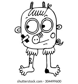 Vector hand-drawn illustration with  cute cartoon doodle monster