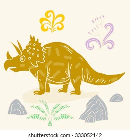 Vector hand-drawn illustration with  cute cartoon doodle dinosaur. 