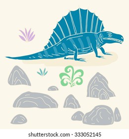 Vector hand-drawn illustration with  cute cartoon doodle dinosaur. 