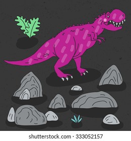 Vector hand-drawn illustration with  cute cartoon doodle dinosaur. 