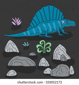 Vector hand-drawn illustration with  cute cartoon doodle dinosaur. 