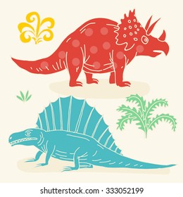 Vector hand-drawn illustration with  cute cartoon doodle dinosaur. 