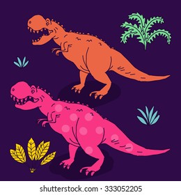 Vector hand-drawn illustration with  cute cartoon doodle dinosaur. 