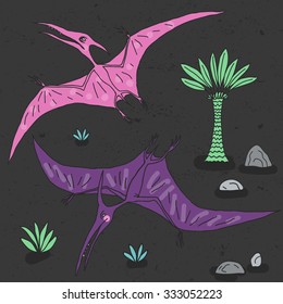 Vector hand-drawn illustration with  cute cartoon doodle dinosaur. 