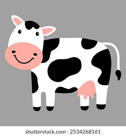 Vector hand-drawn illustration of cute cow farm animal.