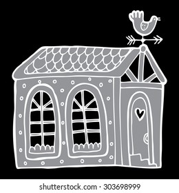 Vector hand-drawn illustration with  cute gingerbread house