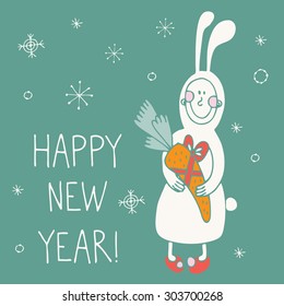 Vector hand-drawn illustration with  cute masquerade rabbit