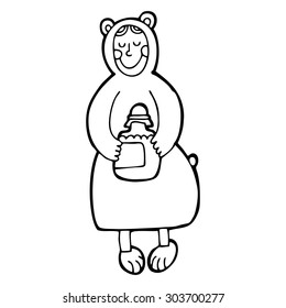 Vector hand-drawn illustration with  cute masquerade bear