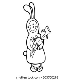 Vector hand-drawn illustration with  cute masquerade rabbit