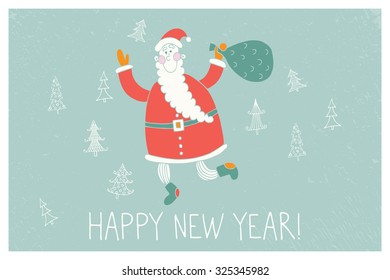 Vector hand-drawn illustration with  cute Santa Claus