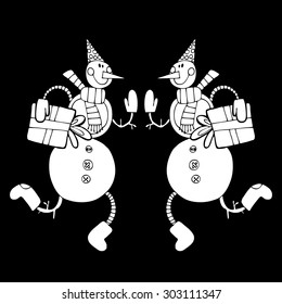 Vector hand-drawn illustration with  cute snowman