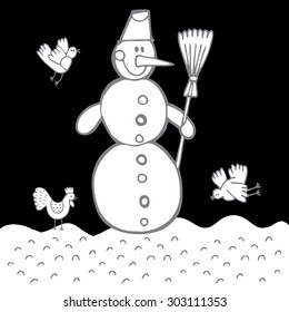 Vector hand-drawn illustration with  cute snowman