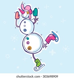 Vector hand-drawn illustration with  cute snowman