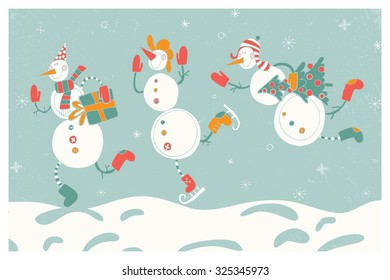 Vector hand-drawn illustration with  cute snowman