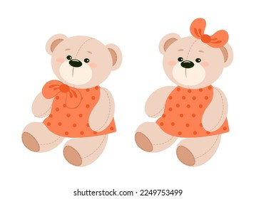 Vector hand-drawn illustration of a cute teddy bear. Gift toy for Valentines day, birthday, Christmas, holiday. Doodle.