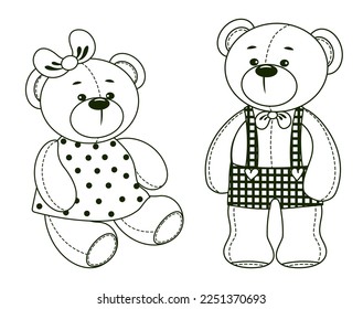 Ilustración de un oso de peluche lindo dibujada a mano por vectores. Juguete de regalo para San Valentín, cumpleaños, Navidad, vacaciones. Doodle.