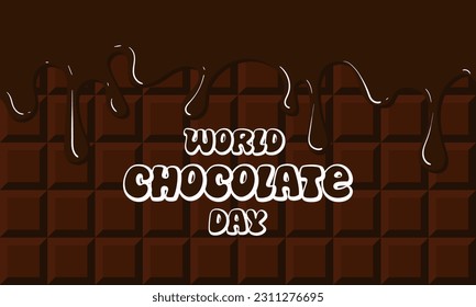 Vector hand-drawn illustration of dark milk or bitter chocolate with smudges for World Chocolate Day. The inscription World Chocolate Day is July 11. An idea for a poster, postcard, banner, flyer