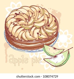 vector hand-drawn illustration of a delicious apple pie