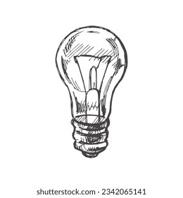 Vector hand-drawn Illustration. Detailed retro style 
bulb sketch. Vintage sketch element. Electricity. 