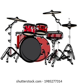 Vector hand-drawn illustration of a drum kit. isolated on white. drum, doodle style. hand drawing.