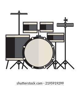 Vector Hand-drawn Illustration Of A Drum Kit. Isolated On White. Drum, Doodle Style. Hand Drawing. Eps3