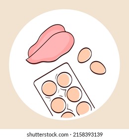Vector hand-drawn illustration of eggs and chicken