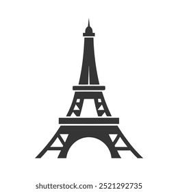 Vector hand-drawn illustration of the Eiffel Tower in black silhouette. A representation of Paris. An antique ink drawing used as a logo, icon, or design
