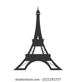 Ilustração à mão desenhada em vetor da Torre Eiffel em silhueta preta. Uma representação de Paris. Um desenho à tinta antigo usado como logotipo, ícone ou design
