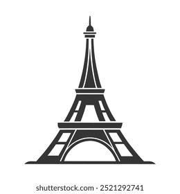 Ilustração à mão desenhada em vetor da Torre Eiffel em silhueta preta. Uma representação de Paris. Um desenho à tinta antigo usado como logotipo, ícone ou design
