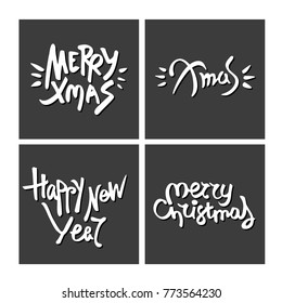 Vector handdrawn illustration with elements of lettering. The four holidays quotes on the theme of new year.
