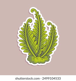 Vector hand-drawn illustration of a fern branches isolated on white. A cartoon-style bush sticker.