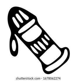 Vector hand-drawn illustration of a flask on an isolated white background, black outline.  