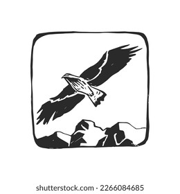 Vector hand-drawn illustration of flying eagle. Skecth with wild bird in frame.