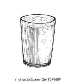 Ilustração de um copo de açúcar desenhada à mão. Esboço preto e branco de ingredientes para o projeto da receita.