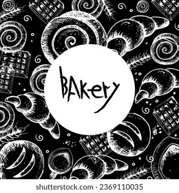 Vector hand-drawn illustration in graphic style. Fresh croissant. Bakery materials. Linear graphics. Set of bread and confectionery. Illustration of the top view.