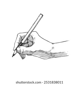 Vector dibujado a mano ilustración de la mano, escribiendo con un bolígrafo en estilo de boceto.