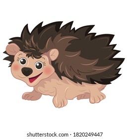 Vector hand-drawn illustration. Image of a hedgehog. Stylized children's illustration. Cartoon character. Small thorny animal.