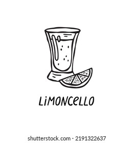 Vector hand-drawn illustration of Italian cuisine. Limoncello