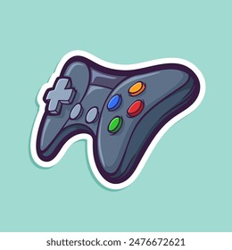 Vector hand-drawn illustration of a joystick isolated on a white background. A color sticker with a gaming device.