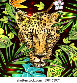 Vector hand-drawn illustration leopard. Sketch style. Drawing by hand. Good for print for t-shirt, card, invitations.