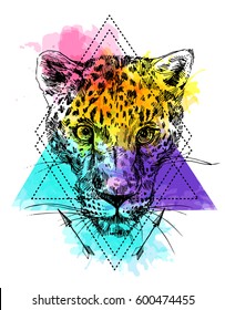 Vector hand-drawn illustration leopard. Sketch style. Drawing by hand. Good for print for t-shirt, card, invitations.