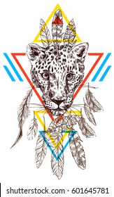 Vector hand-drawn illustration leopard. Sketch style. Drawing by hand. Good for print for t-shirt, card, invitations.