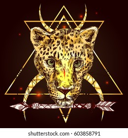 Vector hand-drawn illustration leopard. Sketch style. Drawing by hand. Good for print for t-shirt, card, invitations.