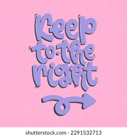 Vector handdrawn illustration. Lettering phrases Keep to the right. Warning phrase, poster
