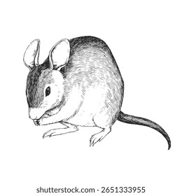 Ilustração vetorial feita à mão de um rato gigante malgaxe. Esboço preto e branco de Votsotsa.