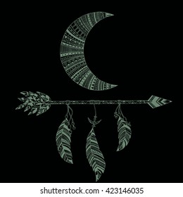 Vector  handdrawn illustration of Moon and arrow in doodle style
