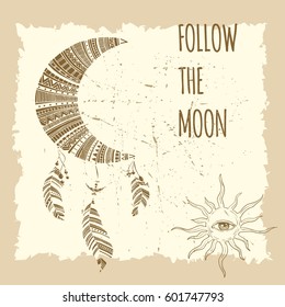 Vector handdrawn illustration of Moon dream catcher in doodle style